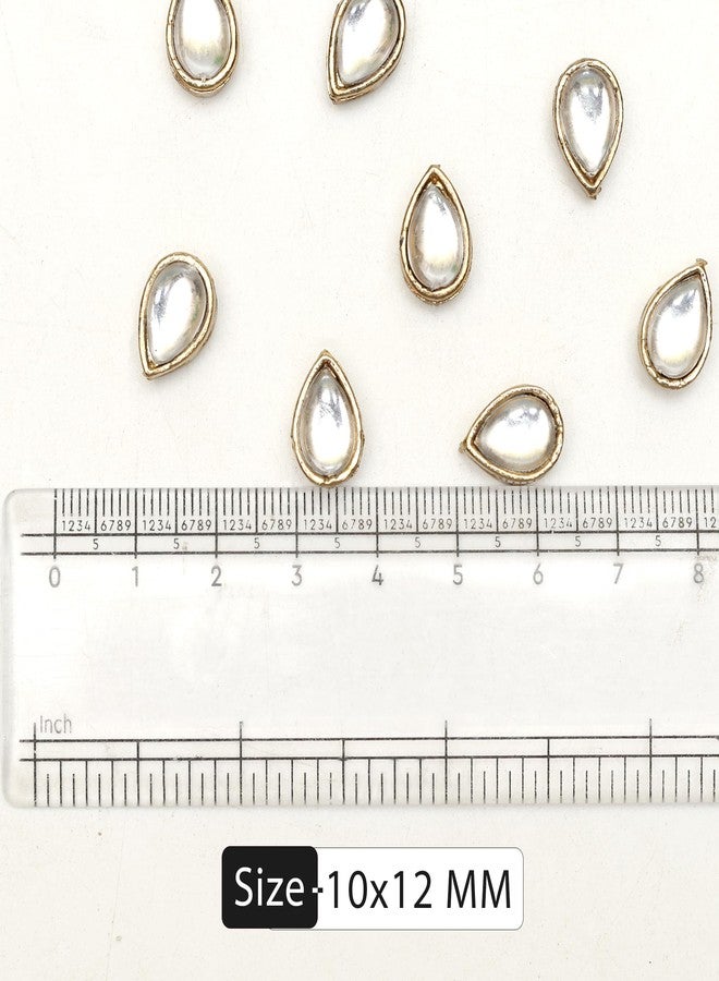 Embroiderymaterial Sew On Raised Kundan Stone/Rhinestone/Beads for Craft, Jewellery Making, Clothe Embellishment, Embroidery Work (50 Pieces, 10X12MM, Tear Drop Shape, Silver) - Image 2